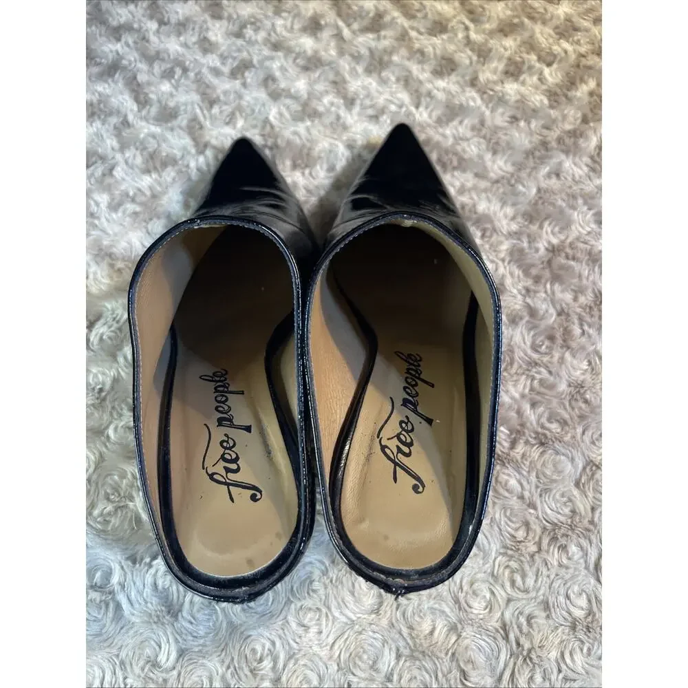 Free People Women’s Black Patent Leather Heeled Mules Size 37 Made In Spain